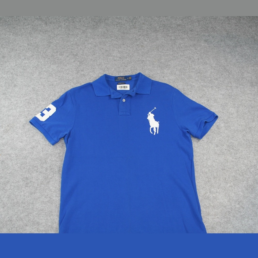 Polo Ralph Lauren Mens Polo Shirt Medium Blue Big Pony Custom Slim Fit SKU-14855